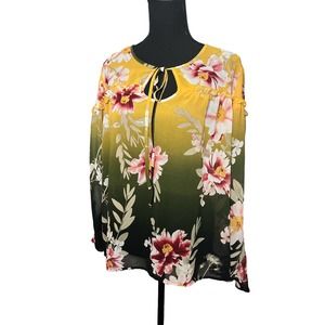SOHO Jeans Green Yellow Ombré Floral Top SZ L